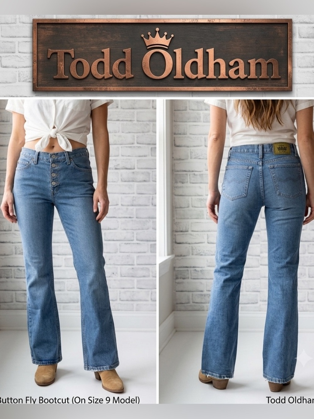 Todd Oldham Vintage Button Fly Distressed Bootcut Jeans 9